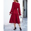 Women's Casual Wrap V Neck Midi Dress Long Sleeve Smocked Waist Tiered A Line Pleated Flowy Long Dress - 3 of 4