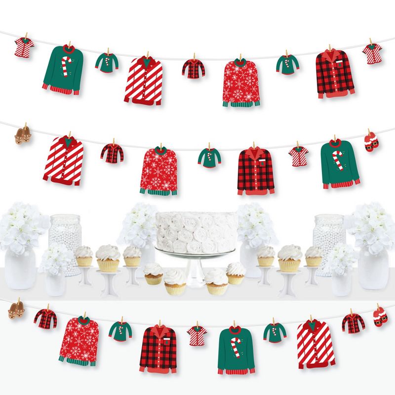 Big Dot of Happiness Christmas Pajamas - Holiday Plaid PJ Party DIY Decorations - Clothespin Garland Banner - 44 Pieces, 1 of 8
