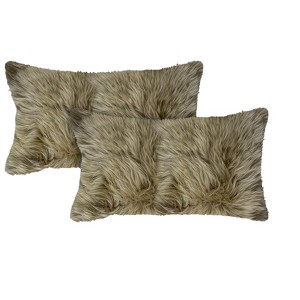 HomeRoots Set of Two 12" X 20" Taupe Sheepskin Lumbar Throw Pillows - 1 of 4