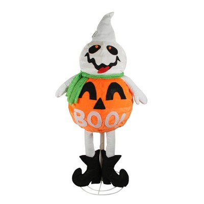 Northlight 39" Prelit LED Standing Jack-O-Lantern Ghost Halloween Decoration - Orange/White