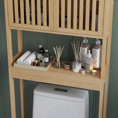 Natural Bamboo Over-the-Toilet Storage Cabinet with Adjustable Shelves