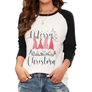 Merry Christmas Shirts for Women Long Sleeve Baseball Shirts Christmas T Shirts - 1 of 4