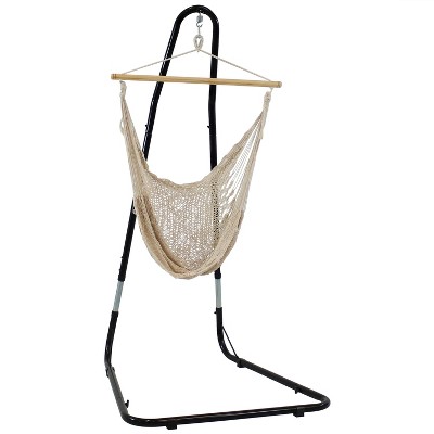 Sunnydaze Large Cotton/Nylon Outdoor Mayan Hammock Chair with Adjustable Stand - 220 lb Weight Capacity - Natural