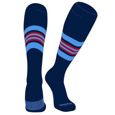 PEAR SOX Striped OTC Baseball, Softball, Football Socks (G) Navy, Sky Blue, Red