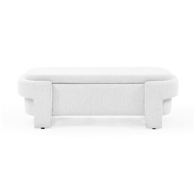 Vynxaria 51.5" White Linen Upholstered Bench - Versatile Ottomans and Benches with Ample Storage