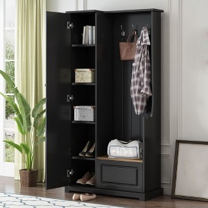 Hall Tree with Flip-Up Bench, Entryway Bench With Coat Rack, Freestanding Storage Bench for Mudroom Living Room Entryway - 1 of 4