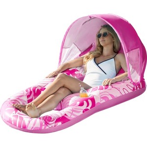 Joyfy Pool Float Adult, Inflatable Pool Lounge Chair with Canopy, Foot Rest Sun Tanning Float Rafts Chair with Cup Holders for Swimming Sunbathing - 1 of 4