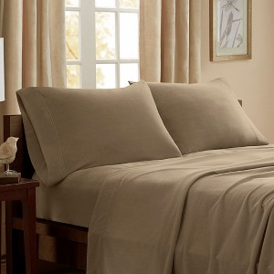 3 Pcs Ultra-Soft Pill-Resistant Elastic Fitted Sheet Set, High-Density Fabric Durable Smooth Micro Fleece Bedding Set with Matching Pillow Cases - 1 of 4