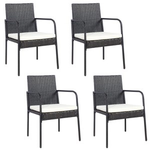 Tangkula 4 PCS Patio Wicker Rattan Dining Chairs Outdoor Arm Cushioned Seats Armrest Garden - 1 of 4