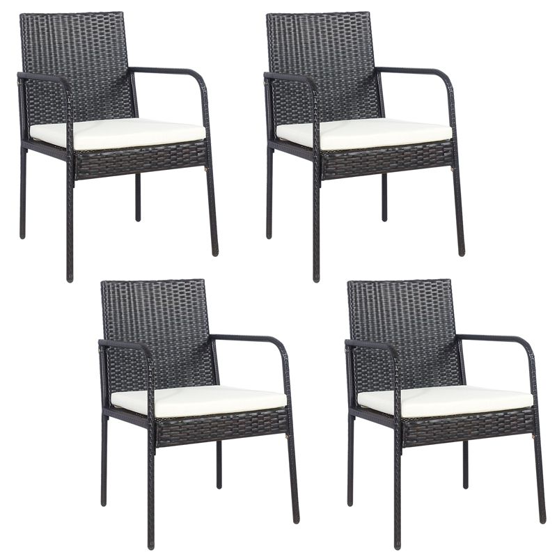 Tangkula 4 PCS Patio All-Weather Wicker Rattan Dining Chairs Outdoor Arm Cushioned Seats Armrest Garden, 1 of 9