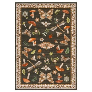 Washable Modern Farmhouse Area Rug with Butterflies Flowers Print, Botanical Low Pile Soft Large Carpet for Home Decor - 1 of 4