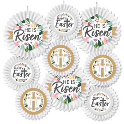 Big Dot of Happiness Religious Easter - Hanging Christian Holiday Party Tissue Decoration Kit - Paper Fans - Set of 9