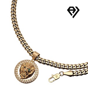 Aria Jeweler 6mm Cuban Chain With Circle Lion Pendent - 1 of 4