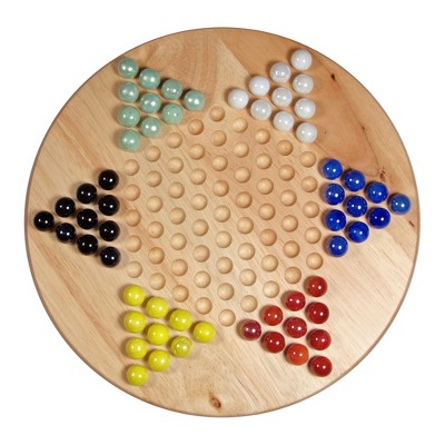 WE Games Solid Wood Chinese Checkers Set with Glass Marbles - 11.5 Inch