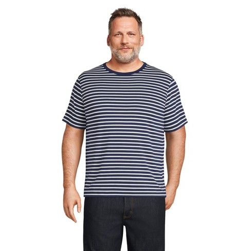 Lands' End Men's Big Short Sleeve Supima Tee - 3X Big - Deep Sea Navy/Ivory  Stripe