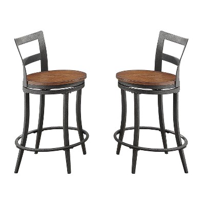 Set of 2 Wood & Metal Counter Height Swivel Chair Gray - Benzara