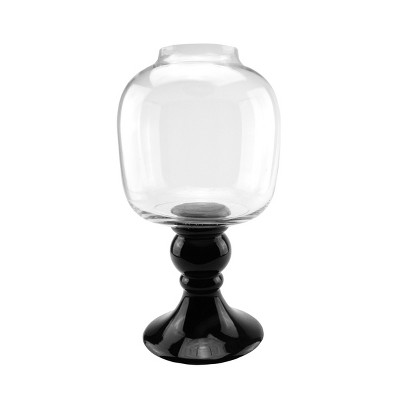 Northlight 17.75" Transparent and Jet Black Glass Pedestal Pillar Candle Holder