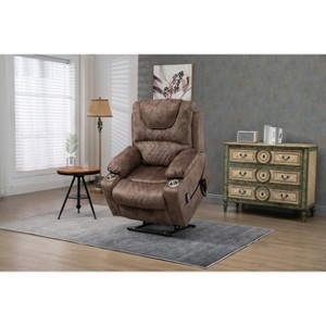 Oversized PU Leather Power Lift Recliner Chair with Dual OKIN Motors, 180¡ã Lay Flat, Multi-Function Massage, and Cup Holders - 1 of 4