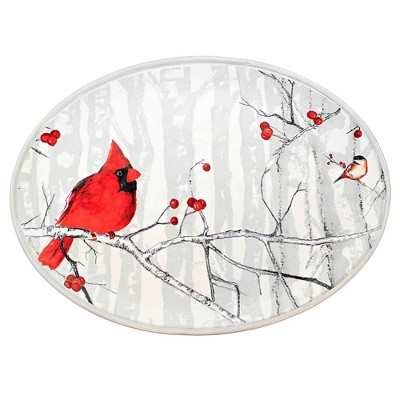 Tabletop 10.5" Cardinal Birch Platter Christmas Winter Red Bird Transpac  -  Serving Platters
