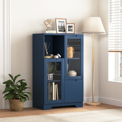 VYNXARIA Elegant MDF Storage Cabinet with Glass Doors and Adjustable Shelves