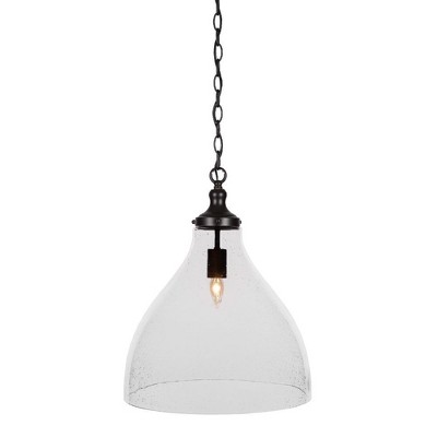 Toltec Lighting Juno 1 - Light Pendant in  Matte Black with 16" Clear Bubble Shade