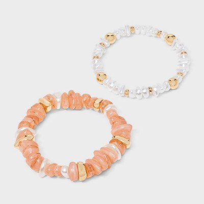 Beaded Stretch Bracelet 2pc - A New Day™ Peach/Gold