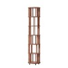 Okak 360 Rotating Bookshelf with Wheels, Solid Wood Narrow Bookcase with 6-Tier, Display Case for Living Room, Office, Bedroom, Walnut - 4 of 4