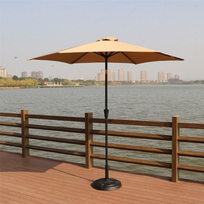 VisioGear Patio Umbrella, Outdoor Umbrella, Market Umbrella with Round Resin Umbrella Base, Push Button Tilt and Crank lift, taupe, 106.3*106.3*94