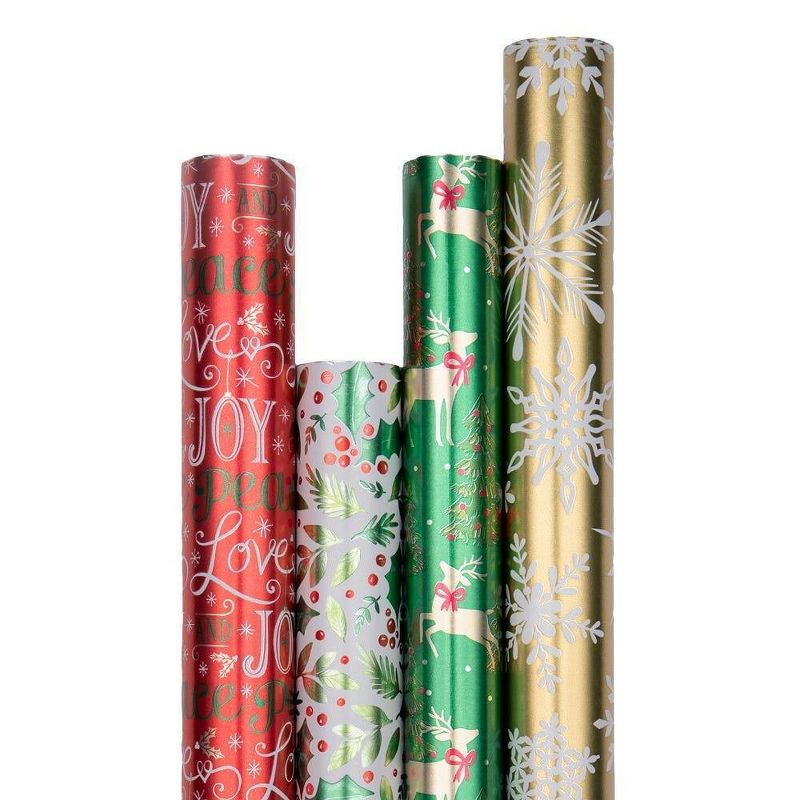 JAM Paper &#38; Envelope 4ct Holographic &#39;Merry Christmas&#39; Gift Wrap Rolls Gold/Silver/Black, 4 of 9