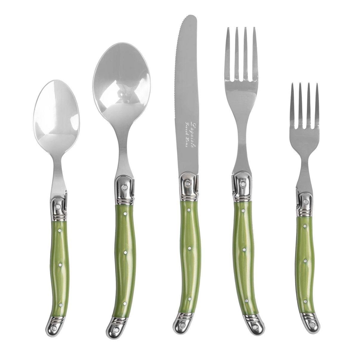 French Home 20pc Stainless Steel Laguiole Flatware Set Spring Green