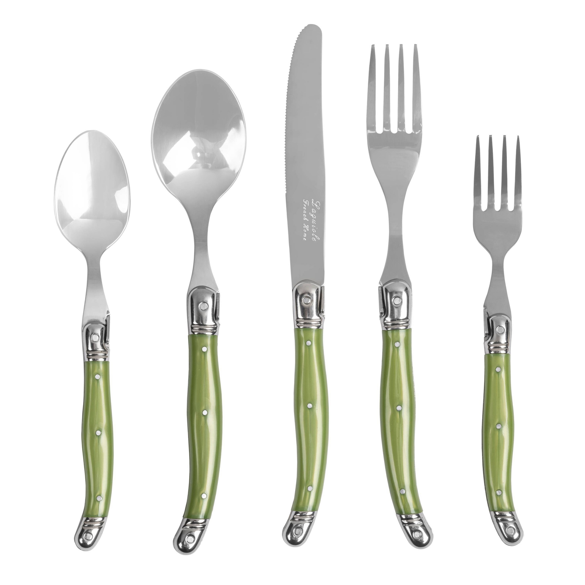 French Home 20pc Stainless Steel Laguiole Flatware Set Spring Green