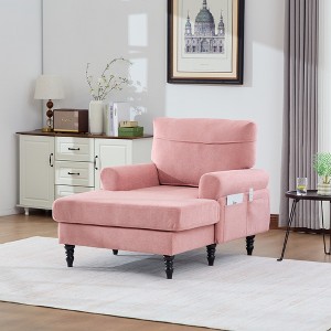 KTMBDW Chaise Lounge Chair Indoor, 49" Chenille Upholstered Sofa Bed for Living Room, Movie Room, Bedroom with 4 Storage Pockets - 1 of 4