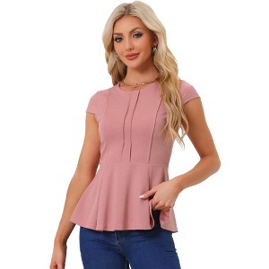 INSPIRE CHIC Women's Elegant Round Neck Cap Sleeve Solid Color Peplum Blouses - 1 of 4