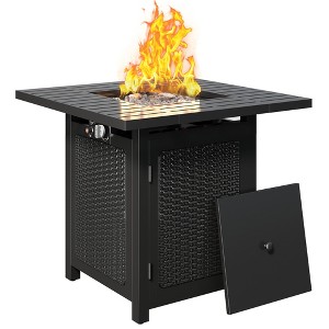 Heynemo Propane Fire Pit Table, 50000 BTU Gas Fire Pits Table with Removable Lid and Lava Rock, Rectangular Fire Table with Cover, Black - 1 of 4
