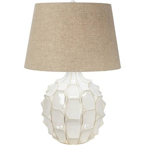 Possini Euro Design Country Cottage Table Lamp with Dimmers 26 1/2" High White Glazed Ceramic Brown Shade for Bedroom Living Room - 1 of 4