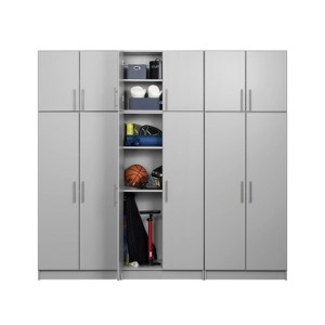 Prepac 96" Elite with 6 Storage Cabinet Set Light Gray: Laminated Wood Composite, 30 Shelves, 10 Doors - 1 of 4