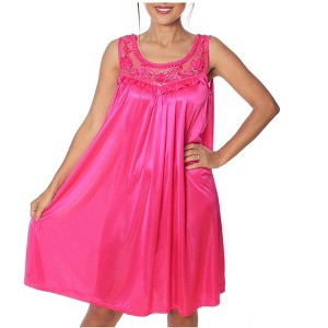 YafeMarte Women’s Silky Satin Feeling Sleeveless Nightgown with Floral Lace and Embroidered Design - 1 of 4