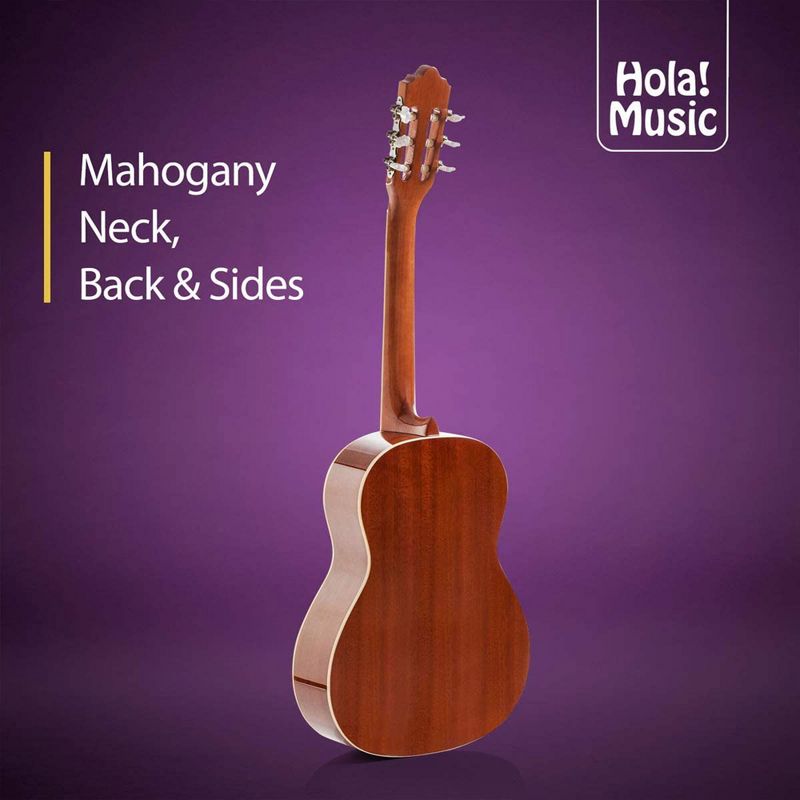Hola! Music Pre Strung 39" Full Size Classical Guitar with Soft Savarez Nylon Strings and Padded Gig Bag, Natural Gloss Finish, 5 of 7