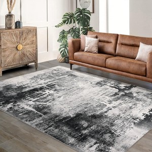 Boho Area Rug 2' x 6' Gray, Washable Bedroom Rug with Non-Slip Backing, Low Pile Floral Carpet Runner for Bedroom, Entryway, Living Room Decor - 1 of 4