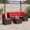 vidaXL 6 Piece Patio Sofa Set with Cushions Brown and Red - With Table - 2 of 4