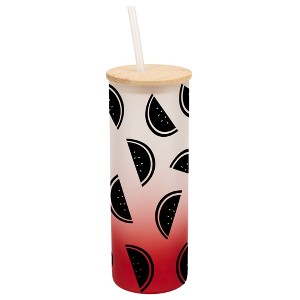 Elanze Designs Watermelon Fruit Happy Summer Vibes Wrap-Around Design 25 Ounce Frosted Gradient Glass On-The-Go Coffee Travel Skinny Tumbler Mug Cup, - 1 of 1