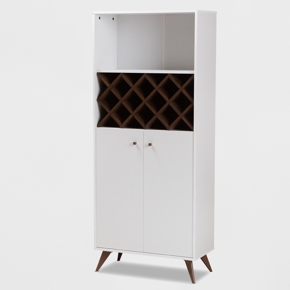 Photos - Display Cabinet / Bookcase Serafino and Walnut Finished Wood Wine Cabinet White/Brown - BaxtonStudio