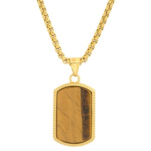 Steeltime Men's stainless steel and tiger eye dog tag pendant. Color Option: Gold, Black - 1 of 4