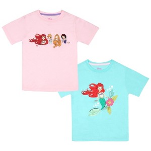 Disney Princesses Girls 2-Pack Short Sleeve Graphic T-Shirts Bundle Set - 1 of 2