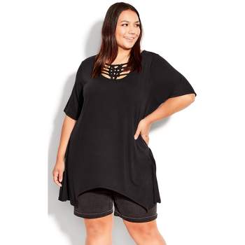 Women's Plus Size Knotted Cage Tunic - black | AVENUE