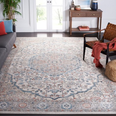 Blue and Beige Medallion Hand-knotted Synthetic Area Rug