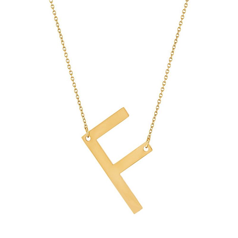 KISPER 18K Gold Plated Stainless Steel Large Sideways Initial Pendant Necklace, 1 of 6