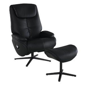 Acme,Labonita Accent Chair Swivel & Ottoman, Black Top Grain Leather & Black Finish - 1 of 4