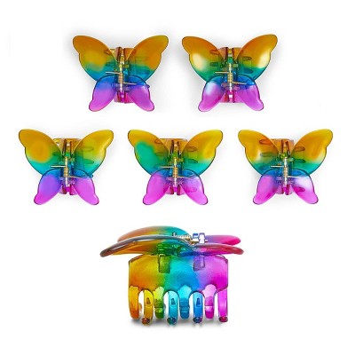 Glamlily 6 Pack Decorative Butterfly Hair Claw Clips for Women, Rainbow Cute Hair Accessories for Women Girls