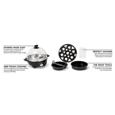 Black Compact 3-in-1 Egg Cooker with Auto Shut-Off